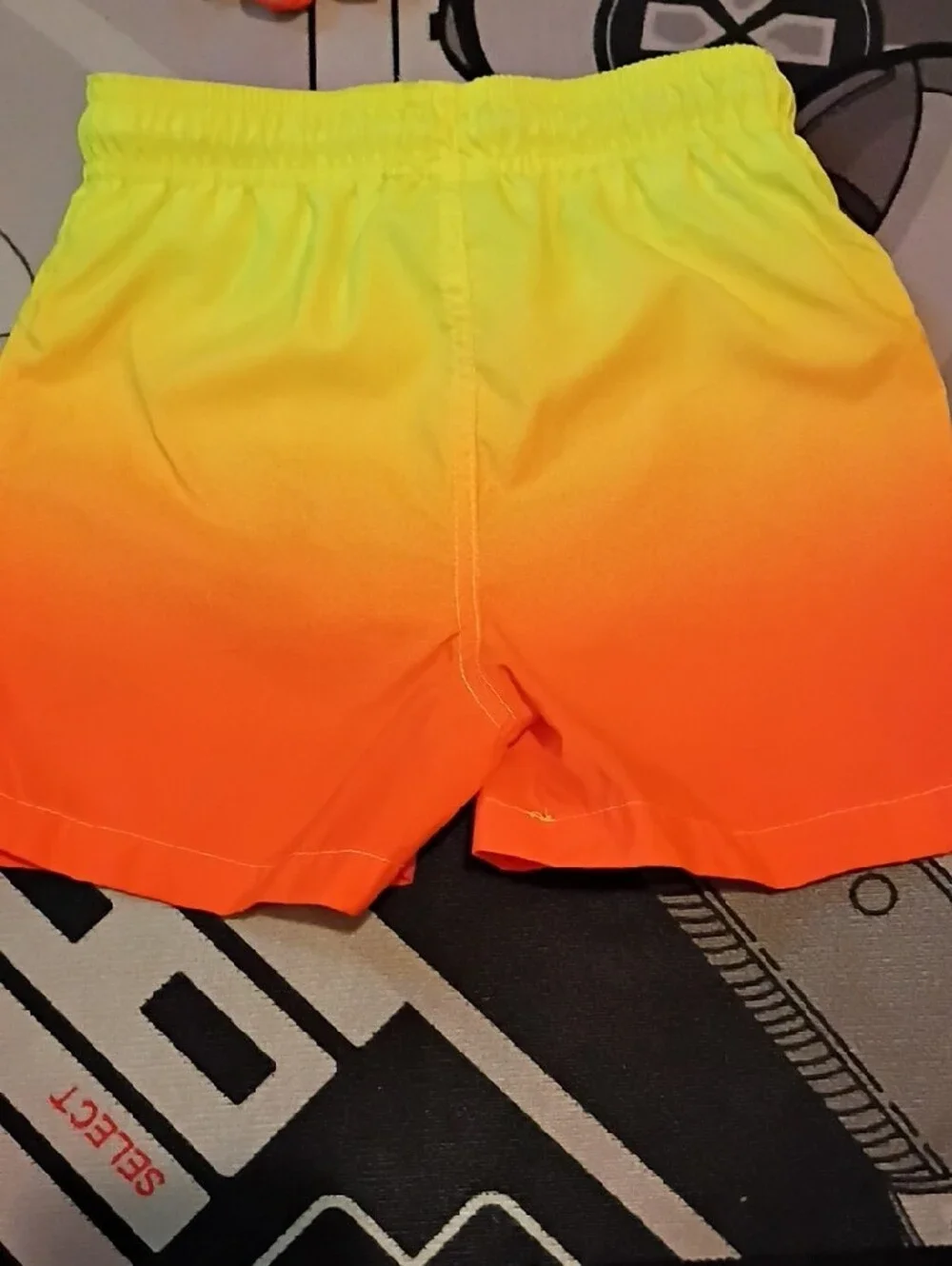 Kids Ombre Yellow to Orange Swim Trunks with Surf Emblem